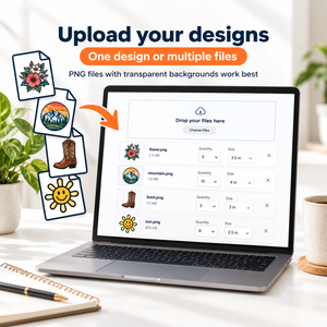 How to order small format DTF transfers - upload one design or multiple PNG files with transparent backgrounds